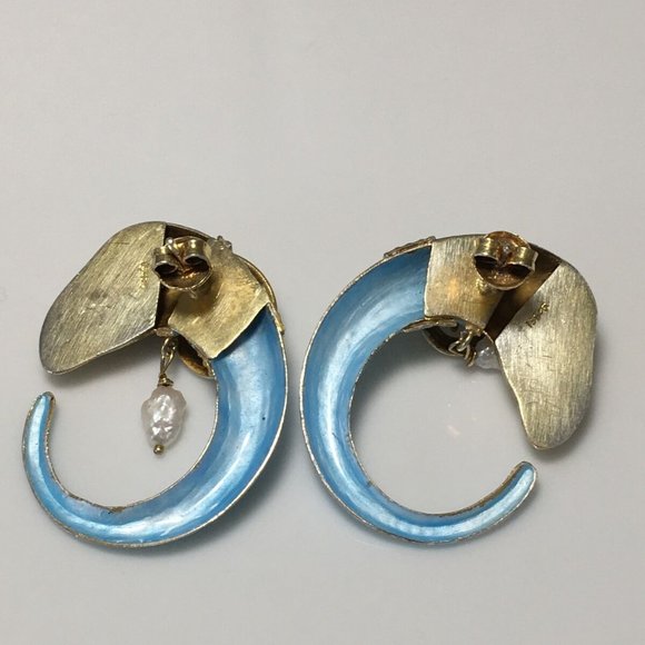 RARE FIND VINTAGE LAUREL BURCH ASSYRIAN RAMS HEAD GOLD VERMEIL EARRINGS - Picture 8 of 11